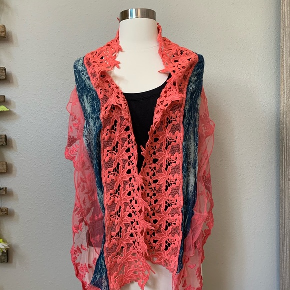 NWT! Free People Denim and Lace Scarf - Picture 1 of 2
